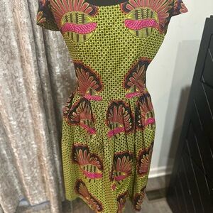 Vibrant African Yellow and Pink Patterned Dress